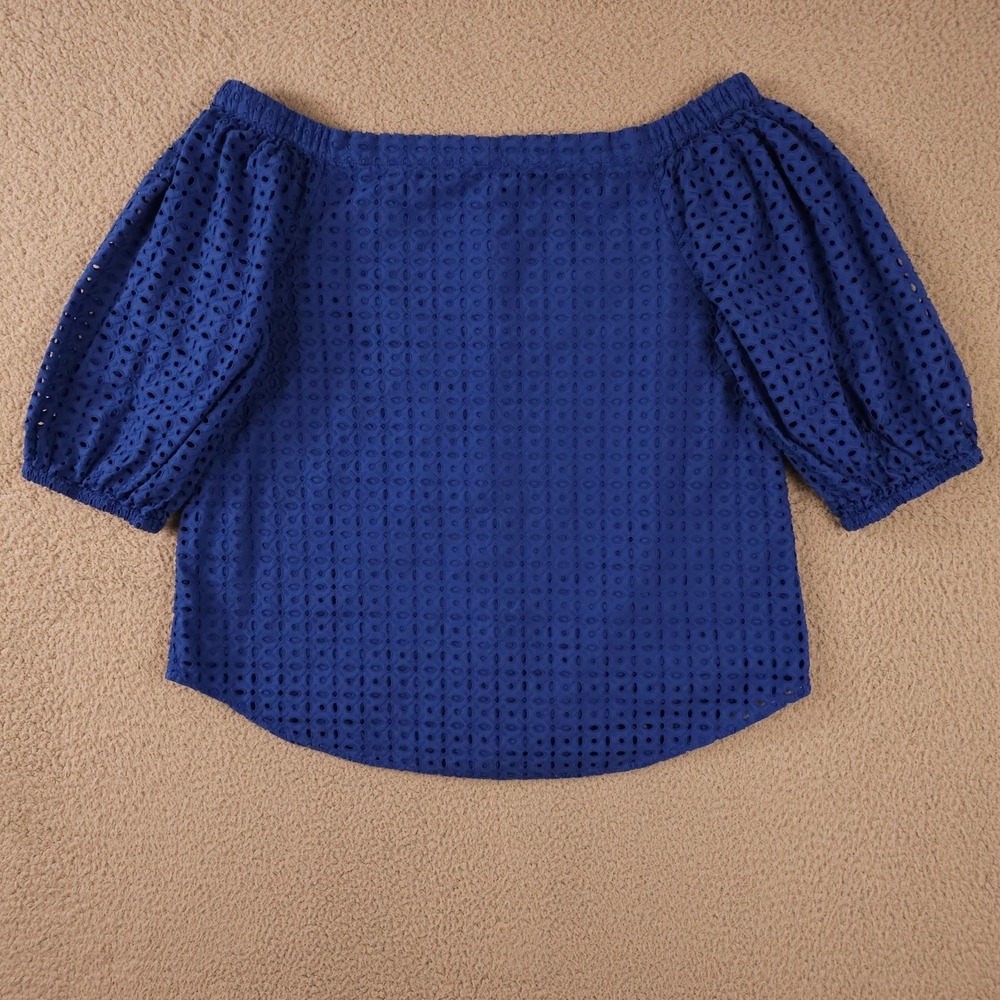 Lauren Ralph Lauren Shirt Womens Large Blue Eyelet Off The Shoulder Button Top - Picture 3 of 12